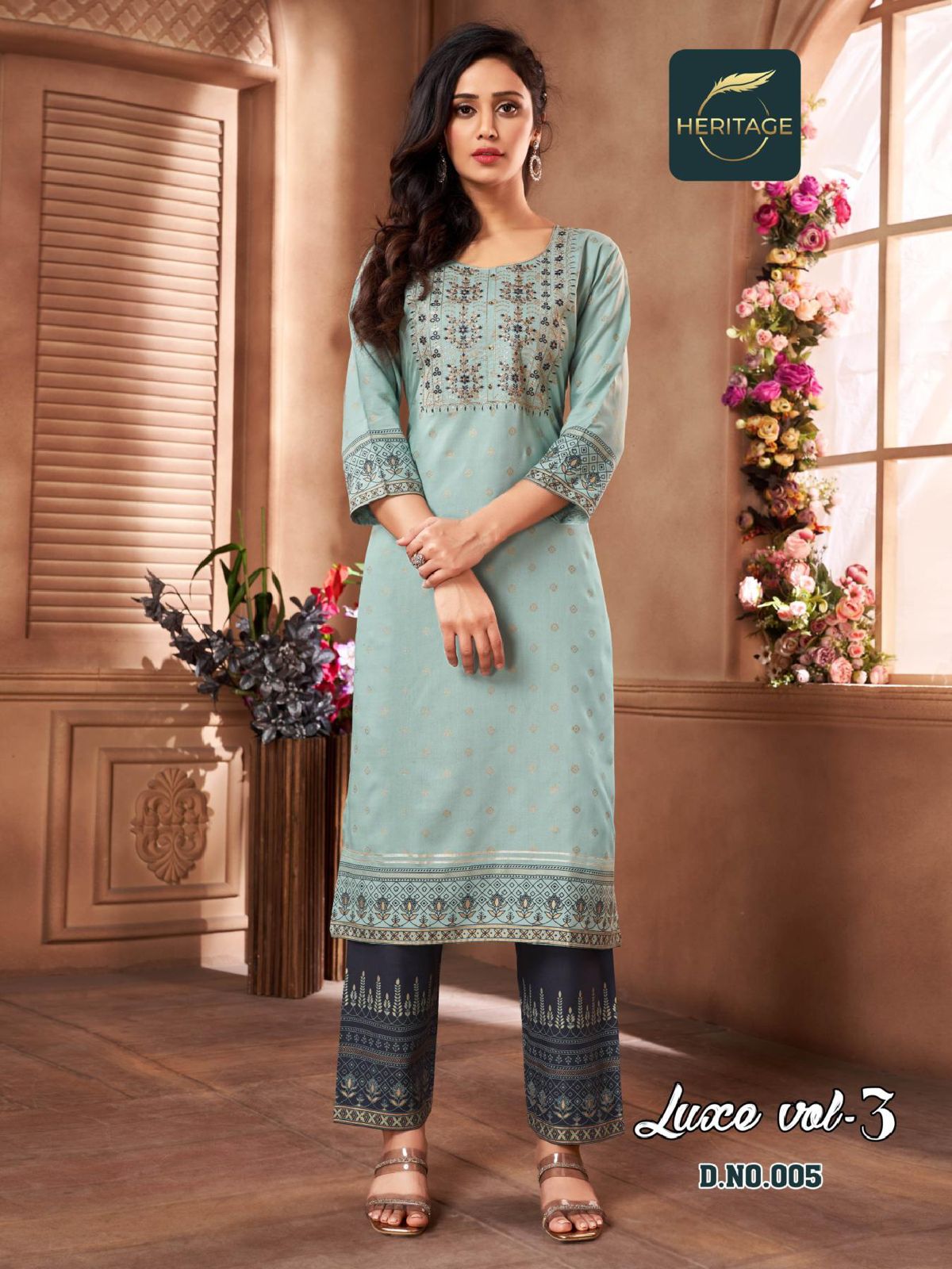 Heritage Luxe 3 Designer Printed Wholesale Kurti With Bottom